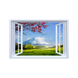 Sticker decorativ fereastra fantezie 3D muntele Fuji