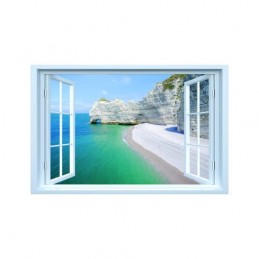 Sticker decorativ fereastra fantezie 3D peisaj plaja Grecia