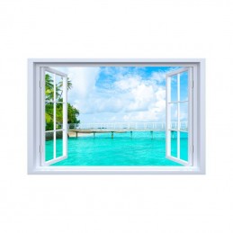 Sticker decorativ fereastra fantezie 3D ponton plaja Maldive