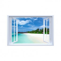 Sticker decorativ fereastra fantezie 3D vedere plaja Maldive