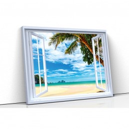 Tablou canvas fereastra palmier plaja