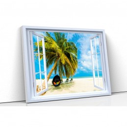 Tablou canvas fereastra palmier caraibe