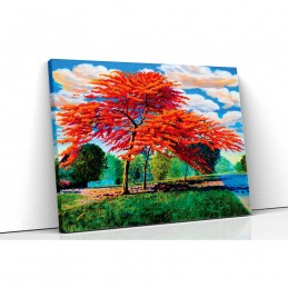 Tablou canvas red orange tree